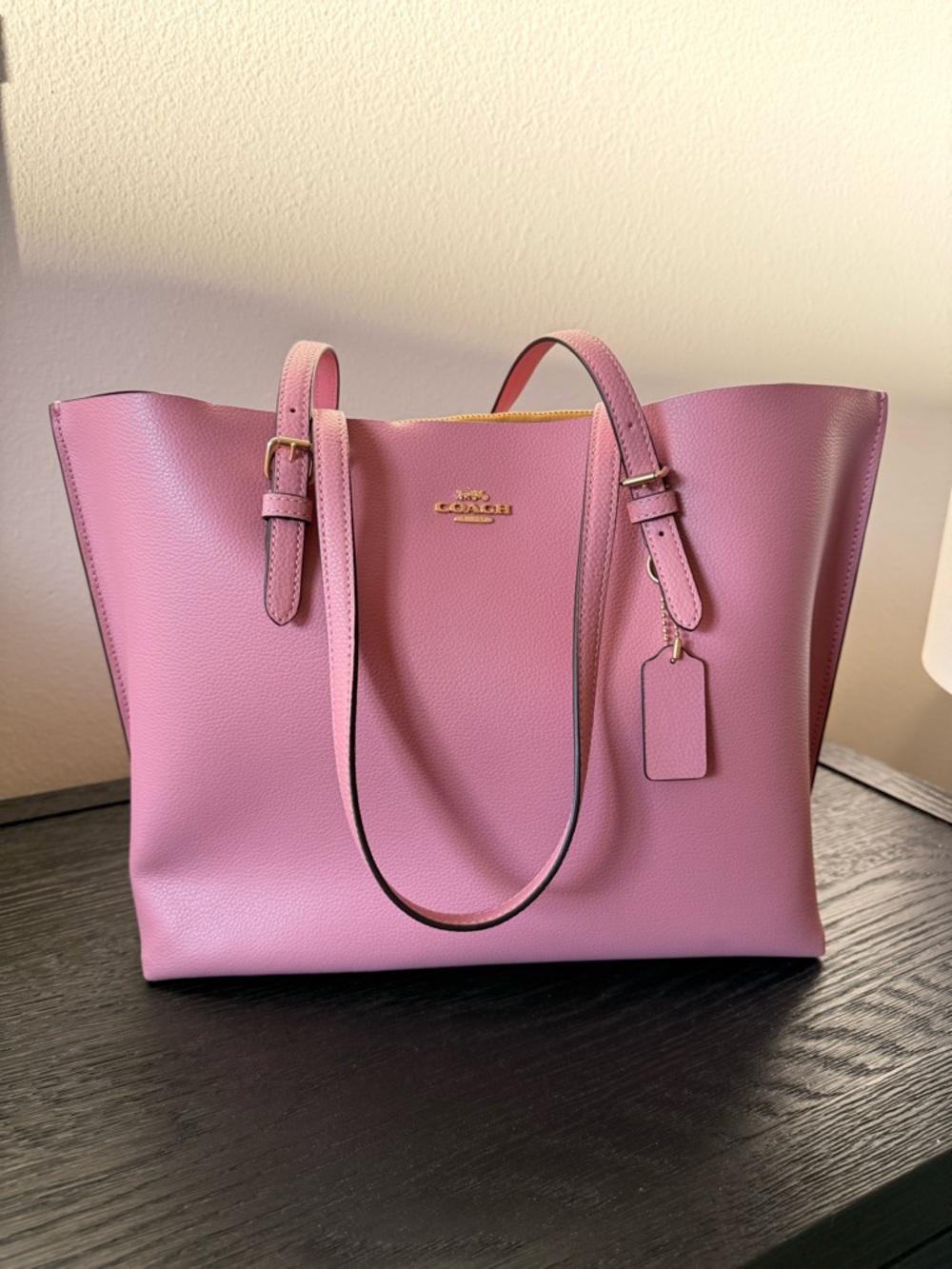Coach Pink Pebbled Leather Tote with Gold Logo